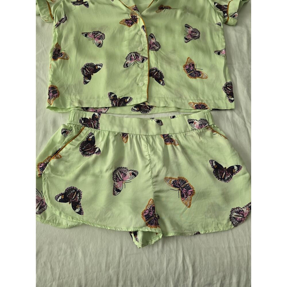 Anthro Butterfly Pajama Set Top S Shorts XS Green Lounge Sleepwear Resort girly - Picture 4 of 15
